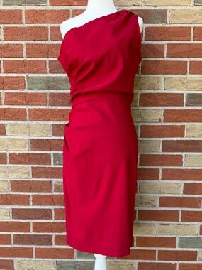 Stop Staring! Gathered Ava One Shoulder Red Pinup Rockabilly Midi Dress 👗